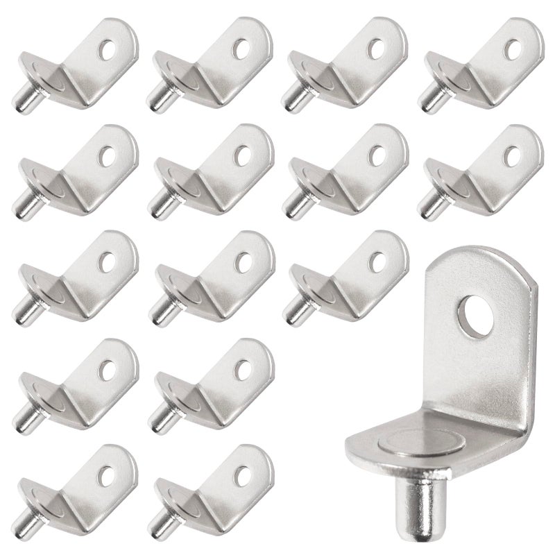 SDTWZW 5mm Shelf Pegs L-Shaped Cabinet Support Pins Bracket Style Clips for Bookcase Kitchen Closet Shelves Holders,16 PCS Nickel Plated Silver - Image 1