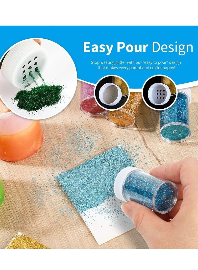 دوركو جليتر 24 حزمة مسحوق غرامة هزة جرة، مسحوق الغبار بائنات هزة جرات للأطفال سليم، الفن الحرفية الأظافر، 10 غرام / زجاجة (24 ألوان) - Image 2