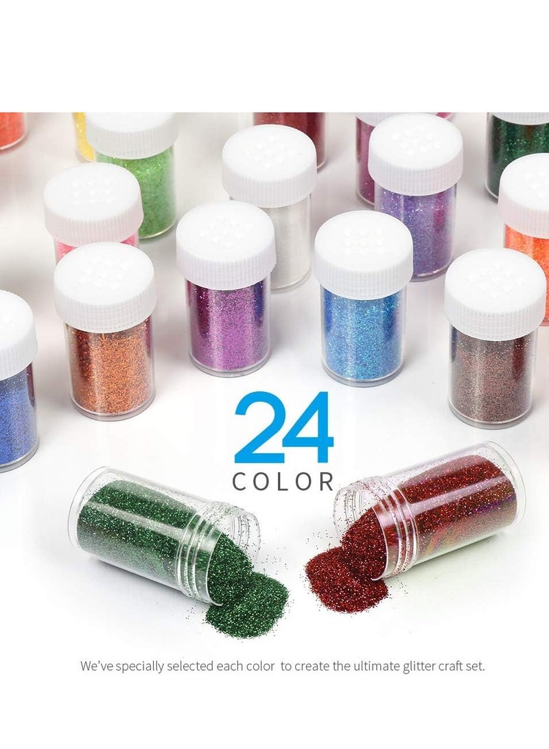 دوركو جليتر 24 حزمة مسحوق غرامة هزة جرة، مسحوق الغبار بائنات هزة جرات للأطفال سليم، الفن الحرفية الأظافر، 10 غرام / زجاجة (24 ألوان) - Image 5