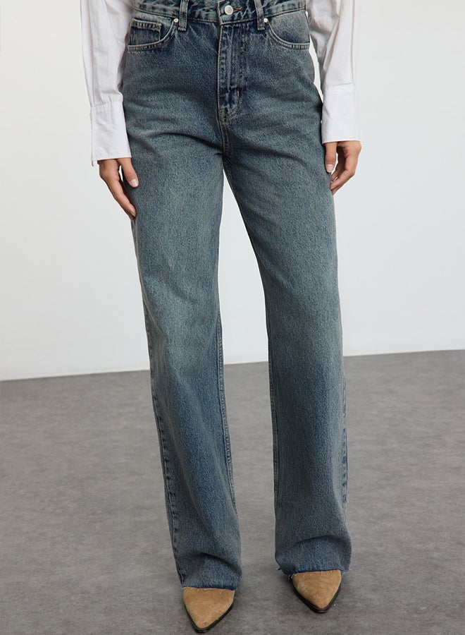 trendyol Blue High Waist Wide Leg Jeans - Image 3