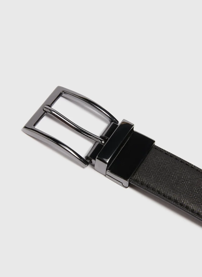 Matalan Black Reversible Textured Belt