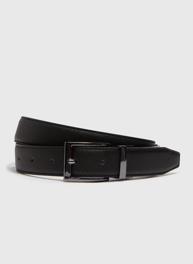 Matalan Black Reversible Textured Belt