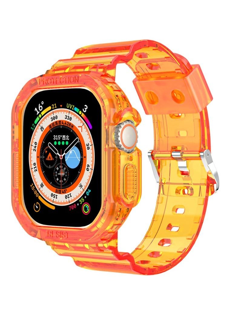 CATANES - Apple Watch Ultra Band 49mm Crystal Clear Band with Bumper Case Soft Transparent TPU Strap for iWatch Ultra Orange - Image 1
