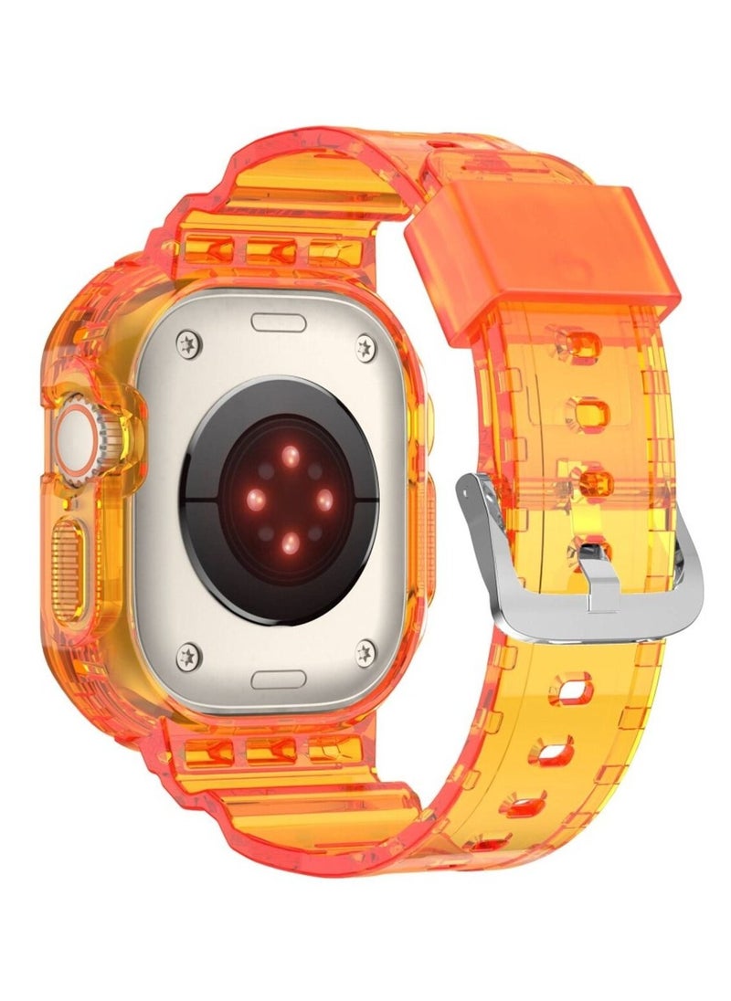 CATANES - Apple Watch Ultra Band 49mm Crystal Clear Band with Bumper Case Soft Transparent TPU Strap for iWatch Ultra Orange - Image 1