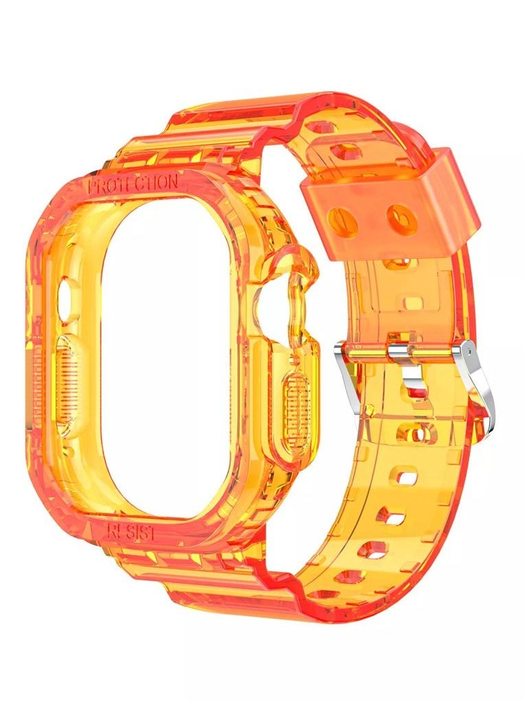 CATANES - Apple Watch Ultra Band 49mm Crystal Clear Band with Bumper Case Soft Transparent TPU Strap for iWatch Ultra Orange - Image 1