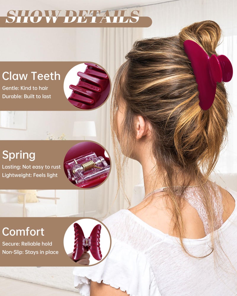 Mesovor 4 pack Acrylic Hair Clips Claws, Nonslip 4.1" Large Hair Grip Hairclips for Thin and Thick | French Banana Barrettes Hair Strong Hold Hair Jaw Clamps (Red, Cherry Red) - Image 3