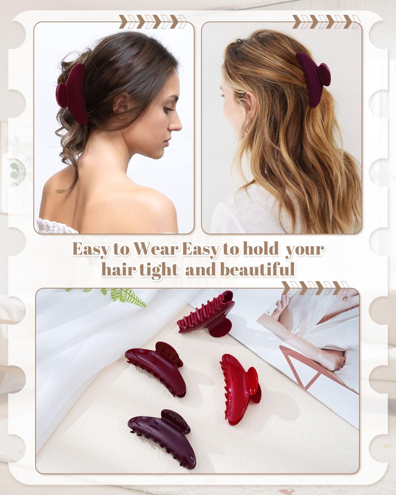 Mesovor 4 pack Acrylic Hair Clips Claws, Nonslip 4.1" Large Hair Grip Hairclips for Thin and Thick | French Banana Barrettes Hair Strong Hold Hair Jaw Clamps (Red, Cherry Red) - Image 4