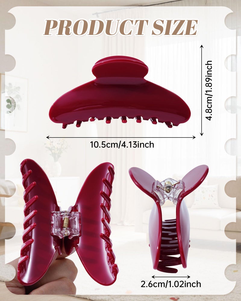 Mesovor 4 pack Acrylic Hair Clips Claws, Nonslip 4.1" Large Hair Grip Hairclips for Thin and Thick | French Banana Barrettes Hair Strong Hold Hair Jaw Clamps (Red, Cherry Red) - Image 2