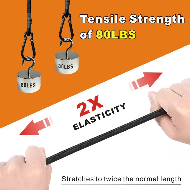 BEXSLE Bungee Cords with Carabiner Hooks Heavy Duty, Outdoor Black Bungee Straps, Strong Industrial Grade Elastic Bungee Rope for Securing Tarps, Luggage, Tentsï¼ŒBikes, 12in + 24in + 48inï¼Œ8pcs - Image 2