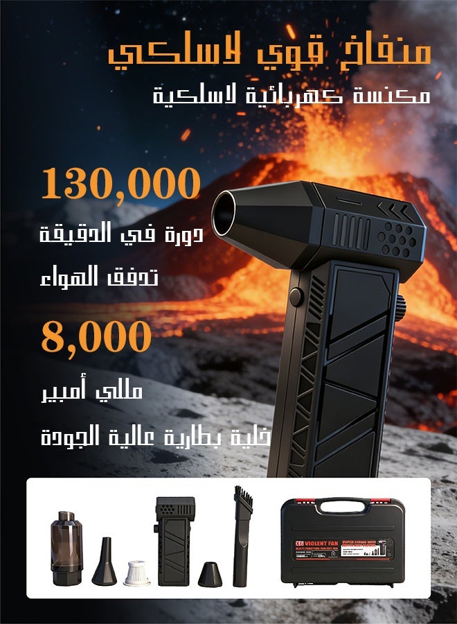 يهييو منفاخ هواء صغير، مروحة توربو محمولة 130,000 دورة في الدقيقة، مكنسة كهربائية قابلة للشحن، بطارية سريعة الشحن 8,000 مللي أمبير، منظف هواء كهربائي لاسلكي صغير مع ملحق مكنسة شفط - Image 1