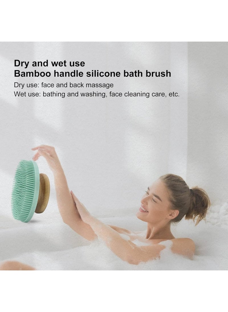 SOLARAE Food-Grade Soft Silicone Body Scrubber Shower Brush, Non-Slip Bamboo Handle Silicone Loofah, Gentle Exfoliating and Lather Well (Blue) - Image 4