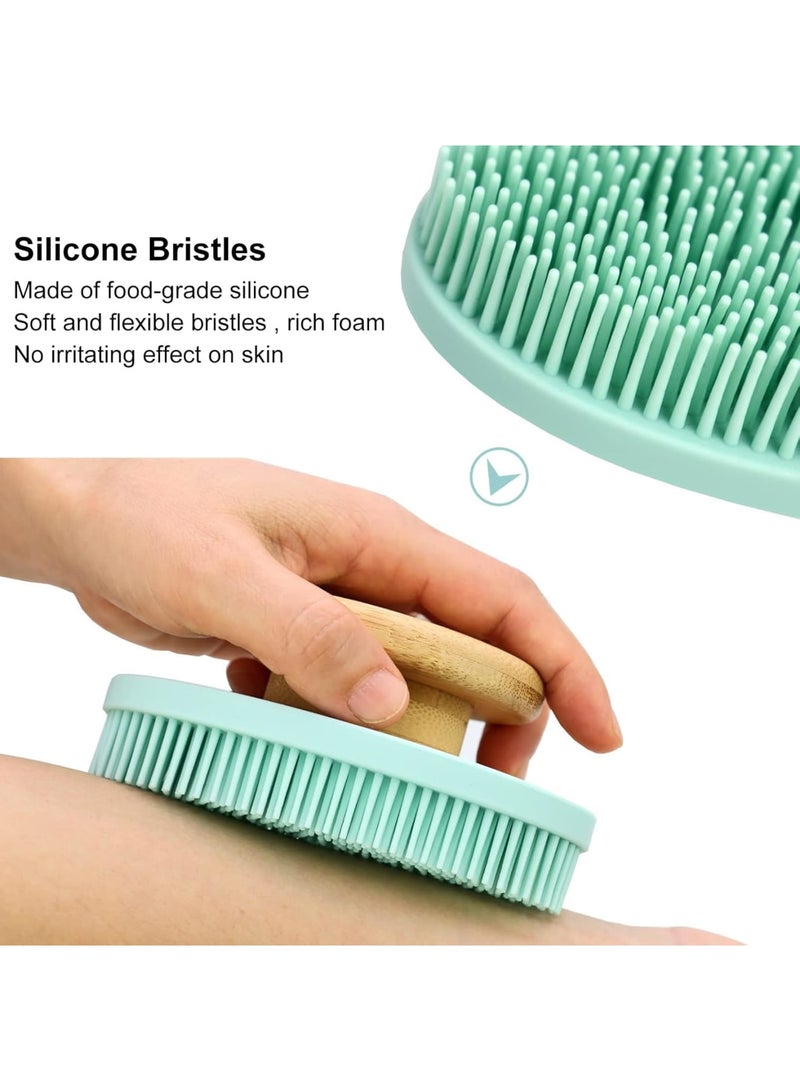 SOLARAE Food-Grade Soft Silicone Body Scrubber Shower Brush, Non-Slip Bamboo Handle Silicone Loofah, Gentle Exfoliating and Lather Well (Blue) - Image 2