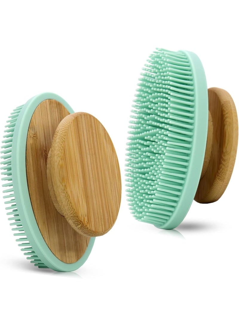 SOLARAE Food-Grade Soft Silicone Body Scrubber Shower Brush, Non-Slip Bamboo Handle Silicone Loofah, Gentle Exfoliating and Lather Well (Blue) - Image 1