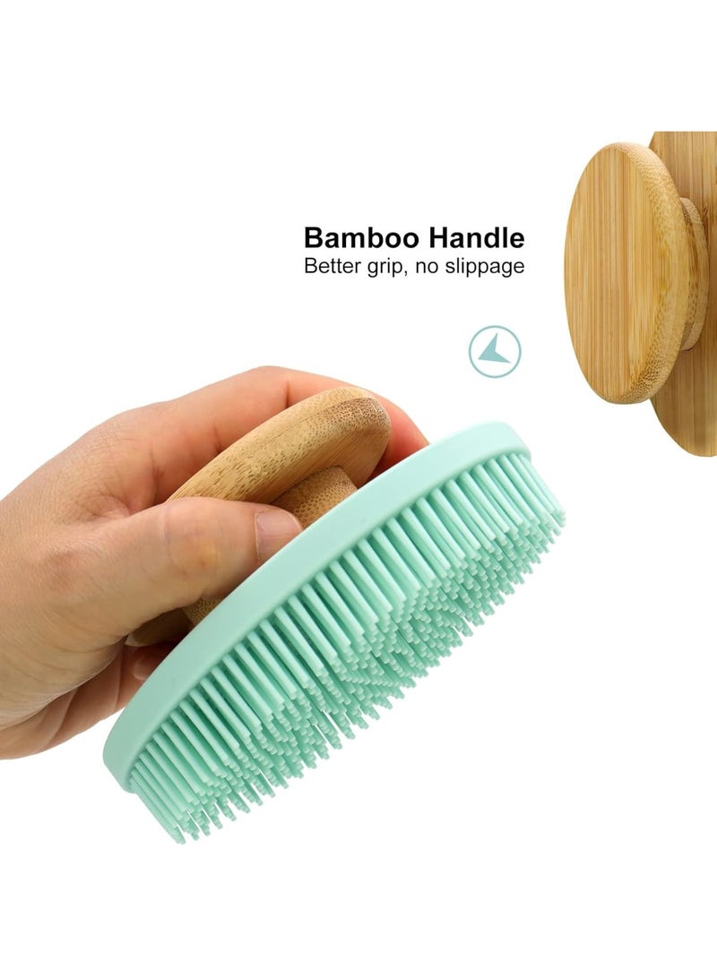 SOLARAE Food-Grade Soft Silicone Body Scrubber Shower Brush, Non-Slip Bamboo Handle Silicone Loofah, Gentle Exfoliating and Lather Well (Blue) - Image 3