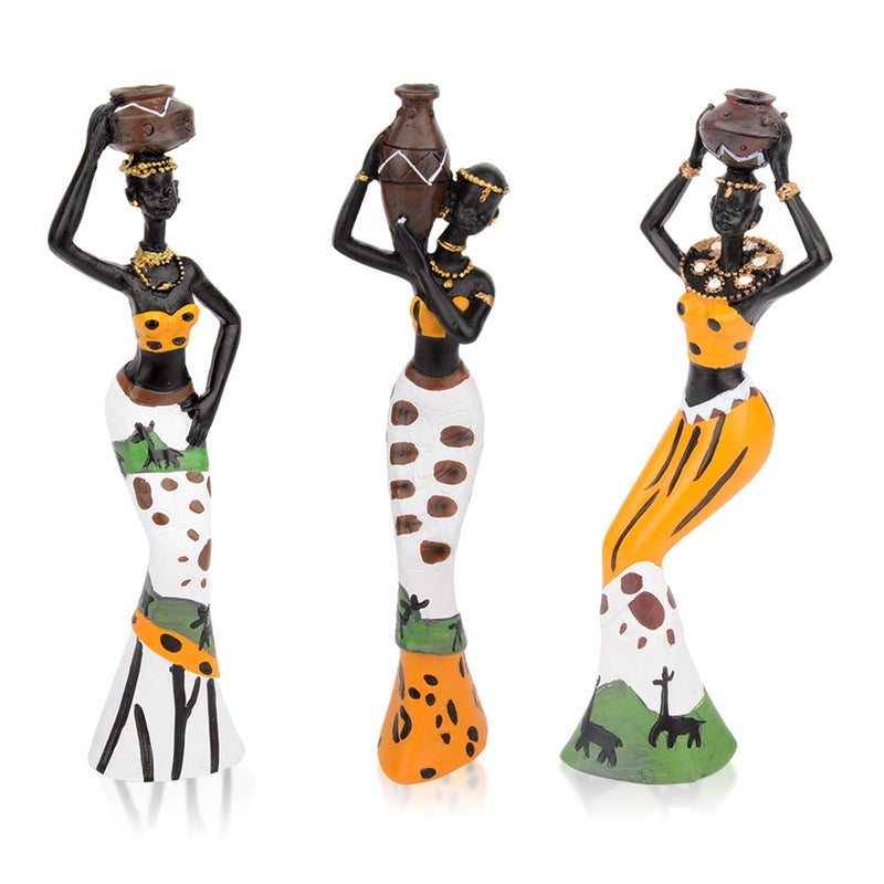CYYKDA CYYKDA 3PACK Vintage African Statue Hand Sculpture African American Figurines Exotic Tribal Lady African Art Piece for Home Decor Figurines Home Decor Room Decor for WomenYellow 