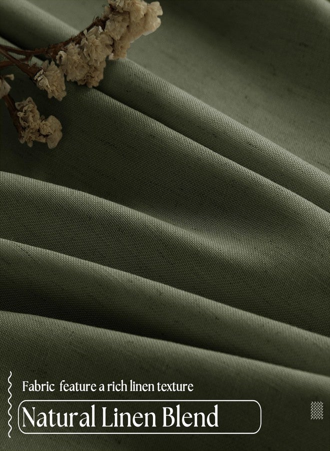 TWODRAPES Olive Green Pinch Pleated 100% Blackout Linen Bedroom Curtains 96 Inch Length Double Layer Pleat Curtains Ring Hooks Back Tab Black Out Room Darkening Drapes 96 Inches Long Living Room Dark Green - Image 5