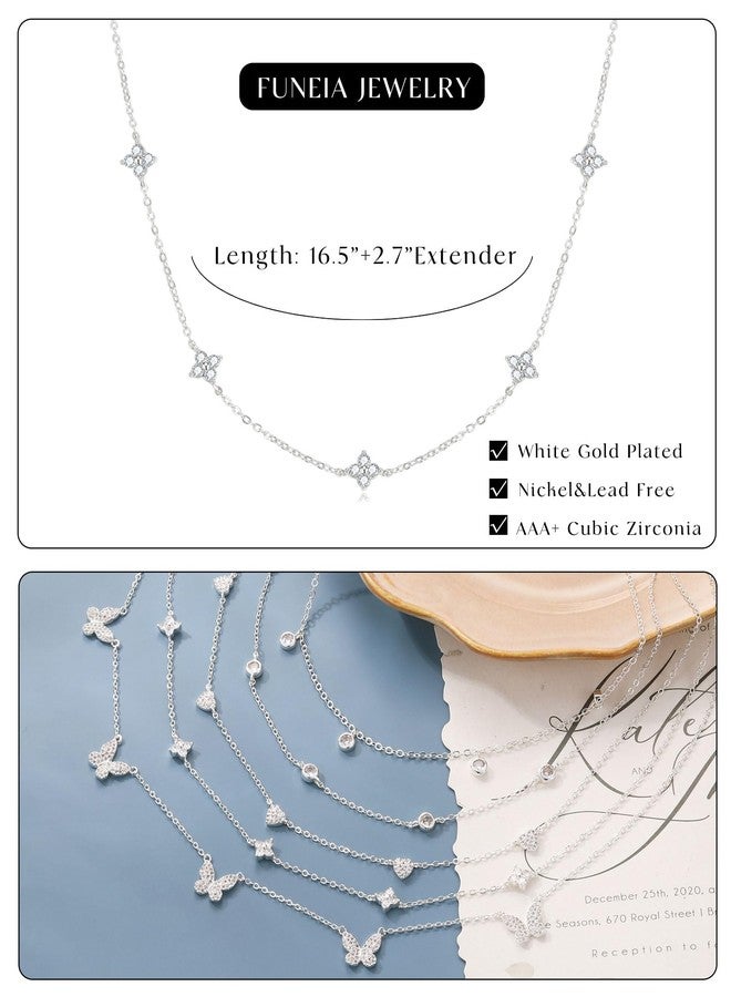 FUNEIA Dainty Silver Gold Necklaces for Women Trendy Non Tarnish 14K Gold Plated Cubic Zirconia Necklace Layered Cute Butterfly Heart Station Choker Necklace Stack for Wedding Prom Brides Jewelry - Image 5