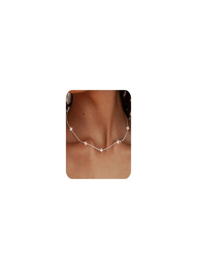 FUNEIA Dainty Silver Gold Necklaces for Women Trendy Non Tarnish 14K Gold Plated Cubic Zirconia Necklace Layered Cute Butterfly Heart Station Choker Necklace Stack for Wedding Prom Brides Jewelry - Image 1