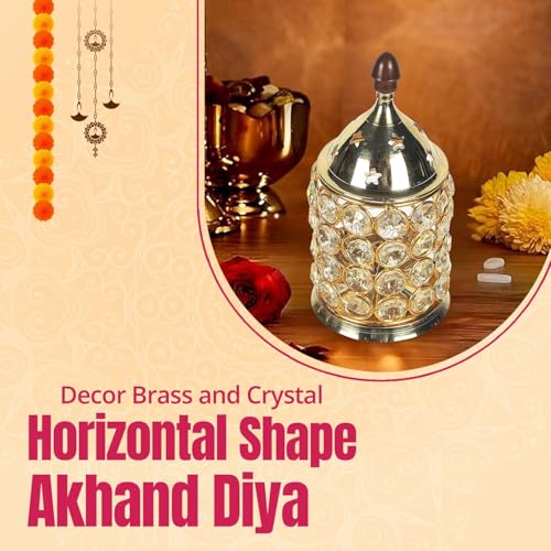 Klassic Decor Brass and Crystal Horizontal Shape Akhand Diya/Table Deepak/Oil Lamp with Plastic knob, Small Size (Pack of 1, Golden) - Image 4
