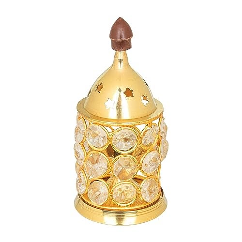 Klassic Decor Brass and Crystal Horizontal Shape Akhand Diya/Table Deepak/Oil Lamp with Plastic knob, Small Size (Pack of 1, Golden) - Image 3