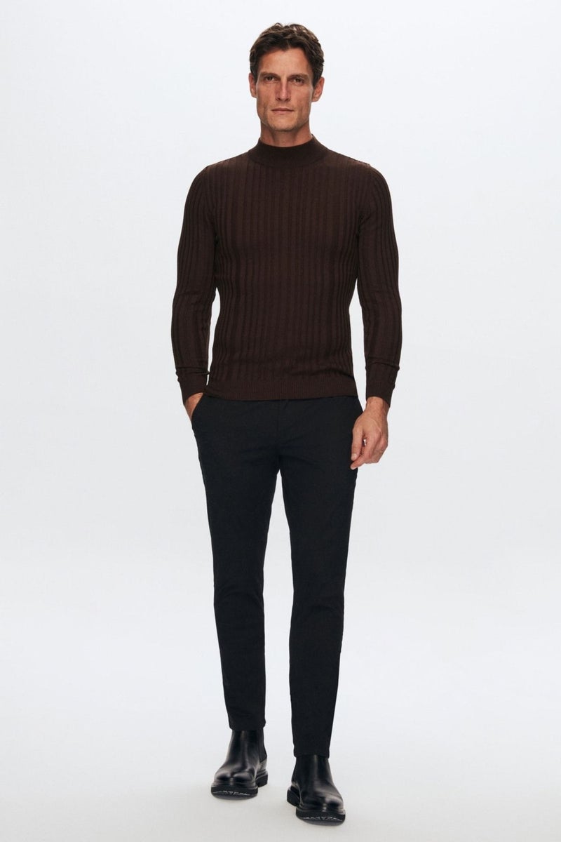D'S DAMAT Slim Fit Brown Corduroy Cotton Blend Half Turtleneck Slim Fit Body-hugging Knitwear Sweater 5HF06ORT64100  - Image 4