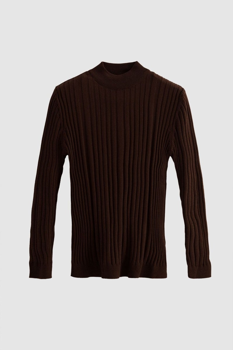 D'S DAMAT Slim Fit Brown Corduroy Cotton Blend Half Turtleneck Slim Fit Body-hugging Knitwear Sweater 5HF06ORT64100  - Image 5