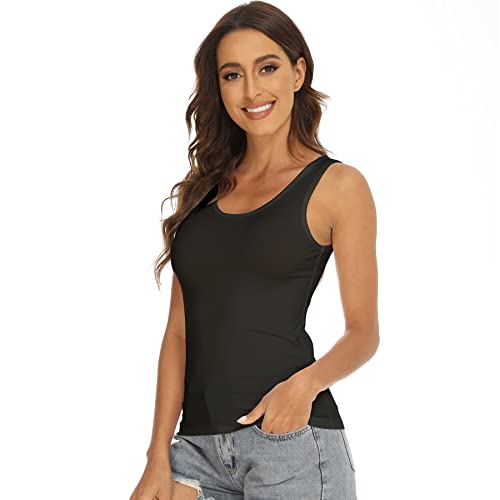 BQTQ 5 Pcs Basic Tank Tops for Women Undershirt Tank Top Sleeveless Under Shirts, XXL Black - Image 2