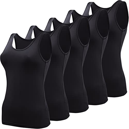 BQTQ 5 Pcs Basic Tank Tops for Women Undershirt Tank Top Sleeveless Under Shirts, XXL Black - Image 1