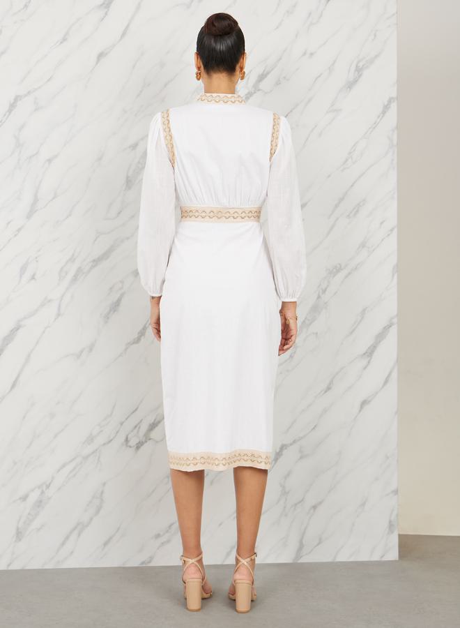 Styli Embroidered Lace Button Loop Closure Midi Dress  - Image 4