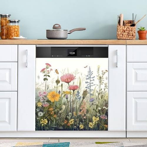 GUIJI Flowers Dishwasher Magnet Cover for Washers Fridge Panel Decal Cover Washing Machine Cabinet Reusable Dishwasher Door Covers Decorative-23"W x 26" H Inch - Image 5
