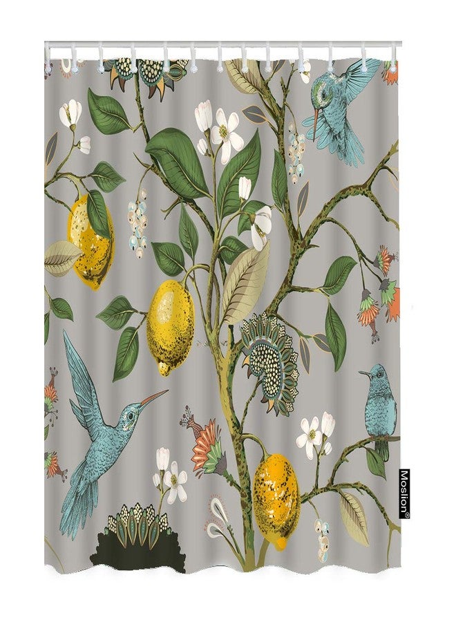 Moslion Shower Curtain Bird Hummingbird Lemon Summer Fresh Fruits Floral Tree Branches Berries Nature Funny Shower Curtain for Bathroom Decoration Polyester 72Wx72H Inch - Image 1
