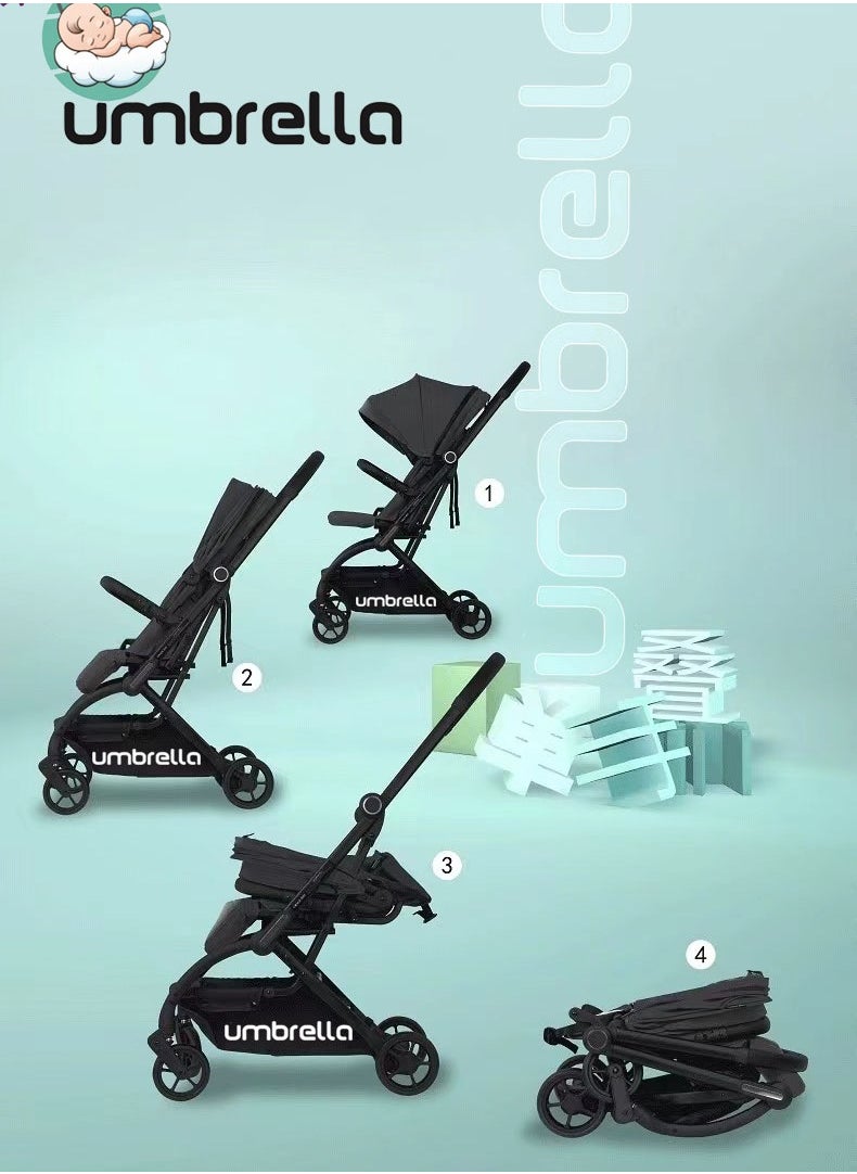 Premium baby Stroller Umbrella Max easy luxurious chair move 360 very small size when closing - black