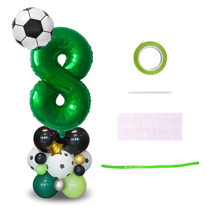 مانجو بالونات كرة القدم 8 زينة حفلة عيد ميلاد للأولاد رقائق خضراء داكنة رقم 8 بالون موضوع الرياضة لوازم حفلة كرة القدم أطفال كرة القدم عيد ميلاد ديكور كيت مجموعة بالونات الحفلات - Image 2