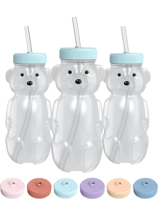 The 730 Project Honey Bear Straw Cup for Babies, 8-oz Honey Bear Cup with Lid, 3-Pack Therapy Learning Honeybear Straw, Baby Bottle Set, Blizzard AQUA - Image 1