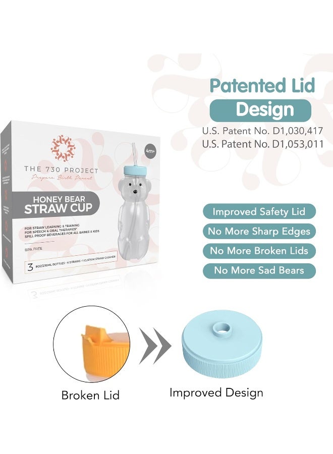The 730 Project Honey Bear Straw Cup for Babies, 8-oz Honey Bear Cup with Lid, 3-Pack Therapy Learning Honeybear Straw, Baby Bottle Set, Blizzard AQUA - Image 3