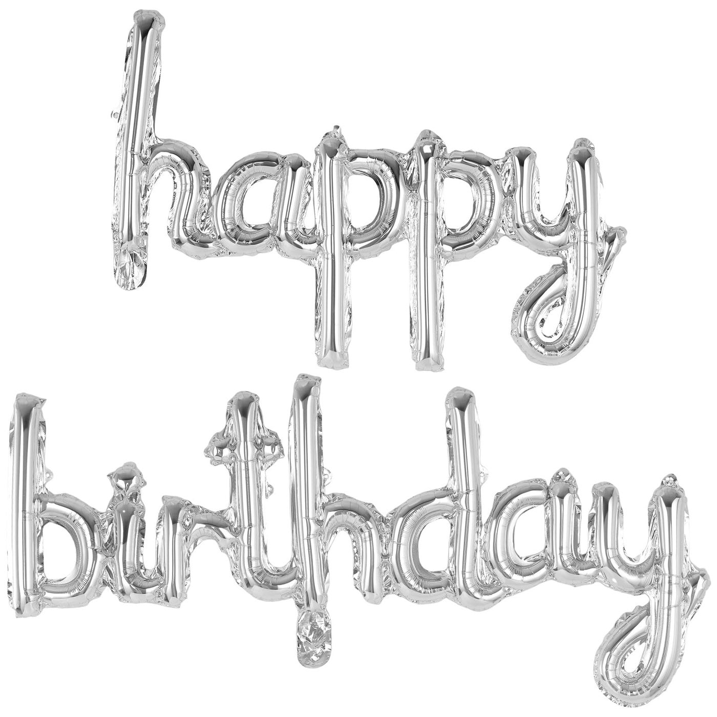 TOTAFAM Silver Happy Birthday Balloons Banner Foil Letters Balloons, Personalized Name Signs for Women Men Boys Girls Birthday Party Decorations, Small