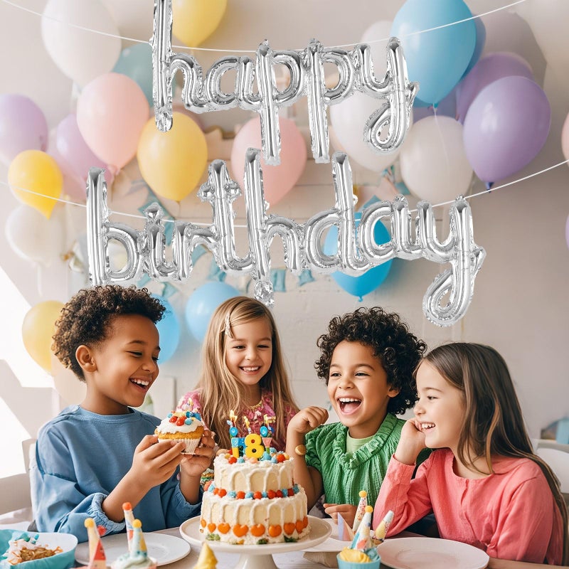TOTAFAM Silver Happy Birthday Balloons Banner Foil Letters Balloons, Personalized Name Signs for Women Men Boys Girls Birthday Party Decorations, Small - Image 4