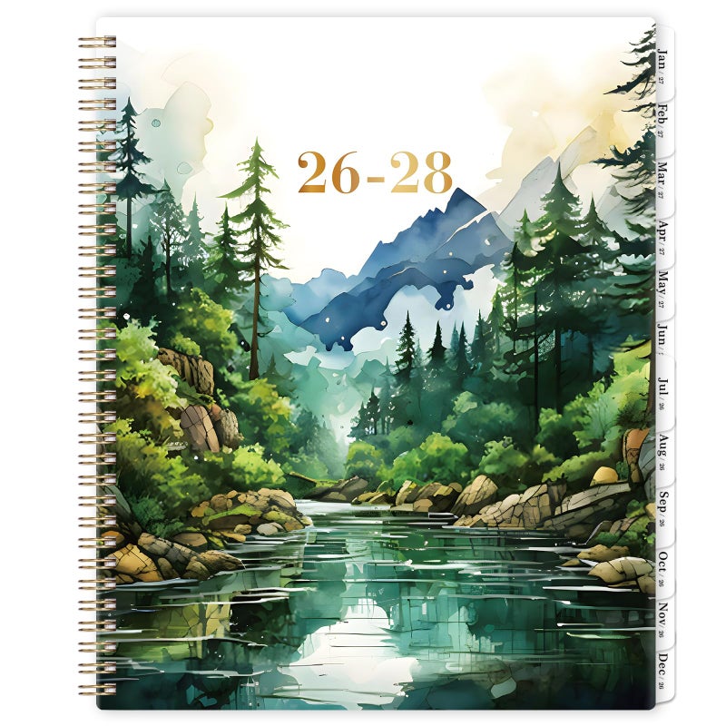 MaaIbok 2026-2028 Monthly Planner, 2 Year Monthly Planner 2026-2028, July 2026 - June 2028 Planner with 24 Monthly Tabs, Holidays, Motivational quotes, 9" x 11", Forest Landscape - Image 1