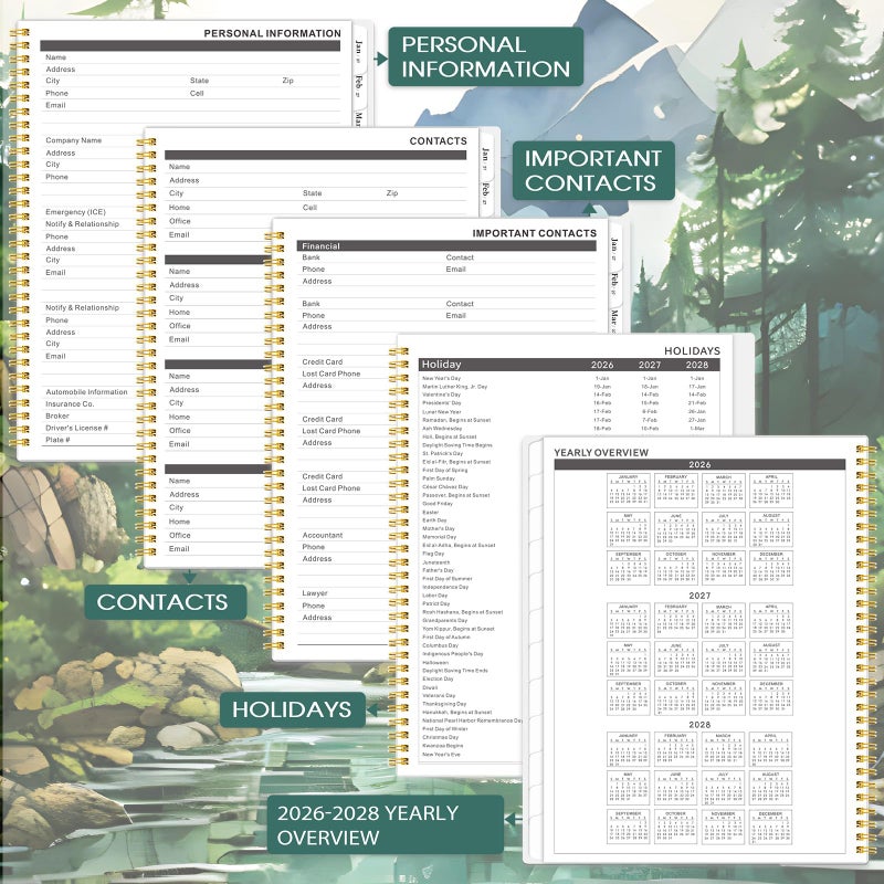 MaaIbok 2026-2028 Monthly Planner, 2 Year Monthly Planner 2026-2028, July 2026 - June 2028 Planner with 24 Monthly Tabs, Holidays, Motivational quotes, 9" x 11", Forest Landscape - Image 4