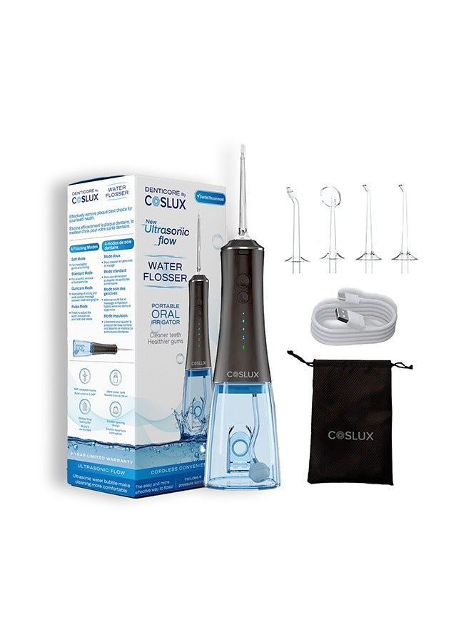 COSLUX Portable Water Flosser – 300ml Tank, 4 Modes, 4 Nozzles, 60-Day Battery, IPX7 Waterproof, Rechargeable, 2-Year Warranty (Black) - Image 1
