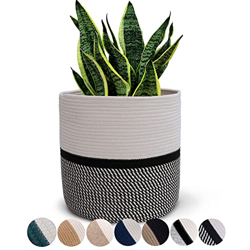 Oradrem Cotton Rope Plant Basket Modern Woven Basket for 10 Flower Pot Floor Indoor PlantersStorage Organizer Toys Rustic Home DecorBeige 11x 11 - Image 1