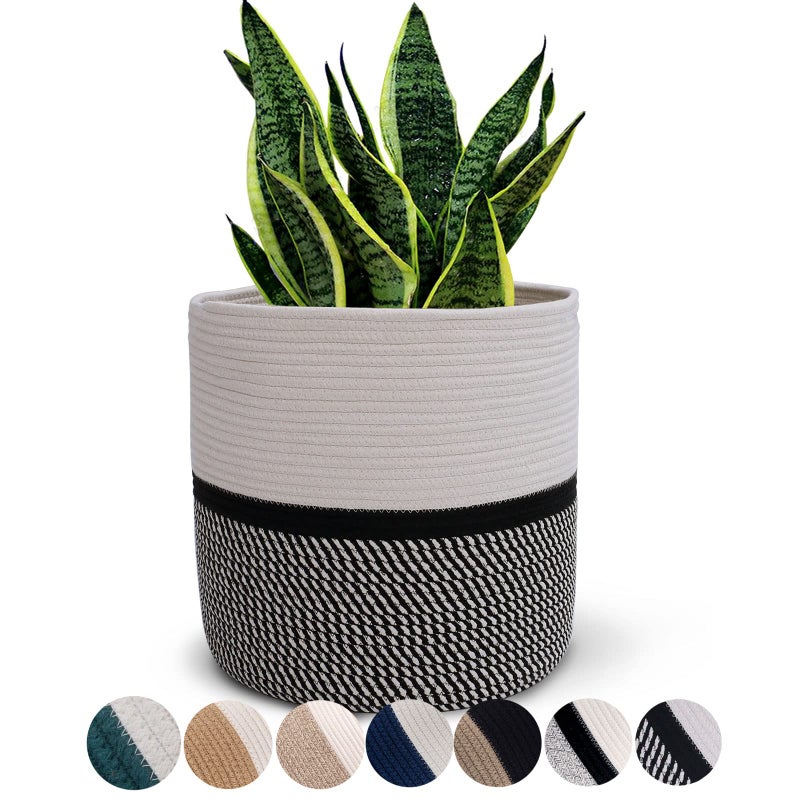 Oradrem Cotton Rope Plant Basket Modern Woven Basket for 10 Flower Pot Floor Indoor PlantersStorage Organizer Toys Rustic Home DecorBeige 11x 11 - Image 2
