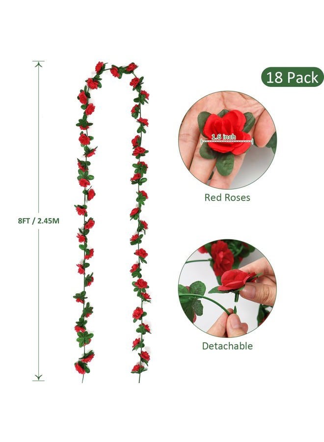 KHOYIME 18 Pack 144 FT Artificial Flower Garland, Fake Red Roses Vines Silk Flowers Faux Plastic Outdoor Hanging Floral Ivy Garland Decoration for Wedding Arch Bedroom Home Wall Backdrop Room Decor - Image 3
