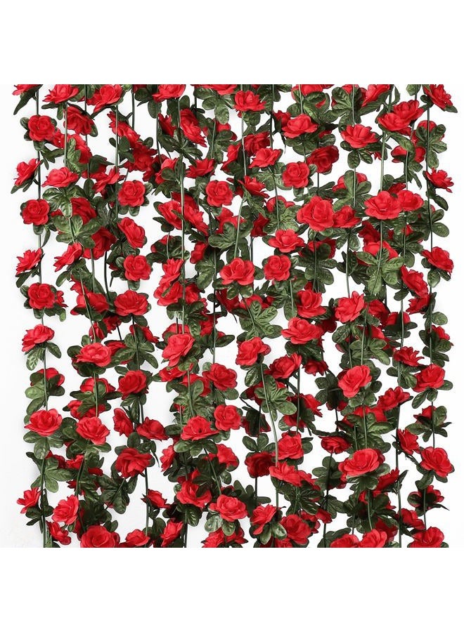 KHOYIME 18 Pack 144 FT Artificial Flower Garland, Fake Red Roses Vines Silk Flowers Faux Plastic Outdoor Hanging Floral Ivy Garland Decoration for Wedding Arch Bedroom Home Wall Backdrop Room Decor - Image 1
