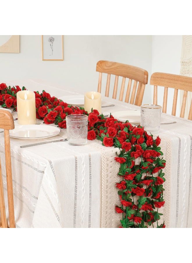 KHOYIME 18 Pack 144 FT Artificial Flower Garland, Fake Red Roses Vines Silk Flowers Faux Plastic Outdoor Hanging Floral Ivy Garland Decoration for Wedding Arch Bedroom Home Wall Backdrop Room Decor - Image 2