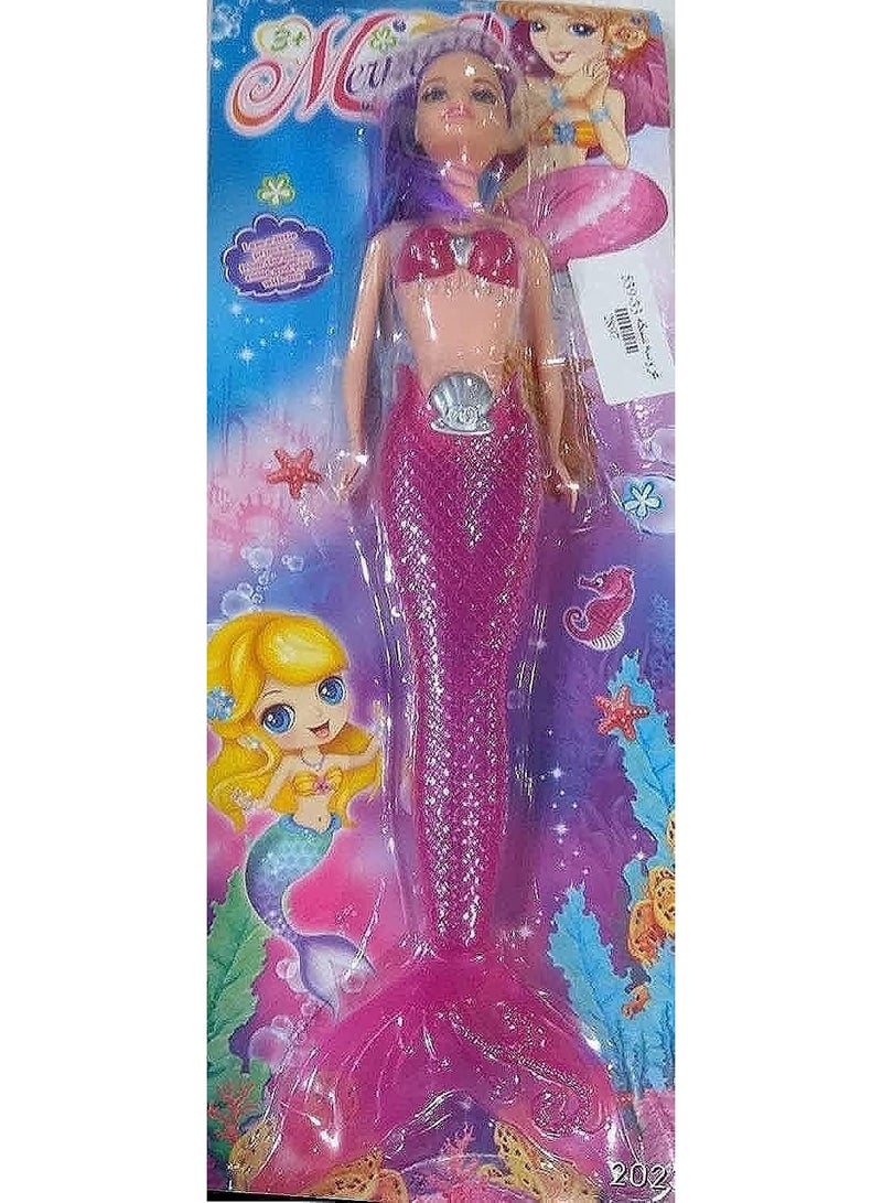 A cute, multi-colored mermaid toy for children.