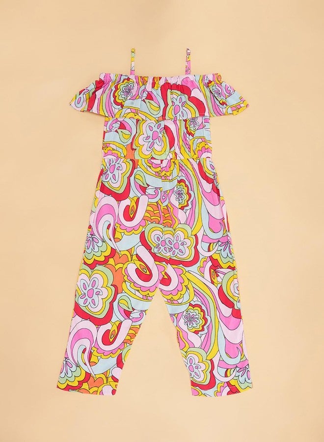 YU by Pantaloons Girl's Rayon Classic Midi Jumpsuit (110151295003_Multicolor - Image 5