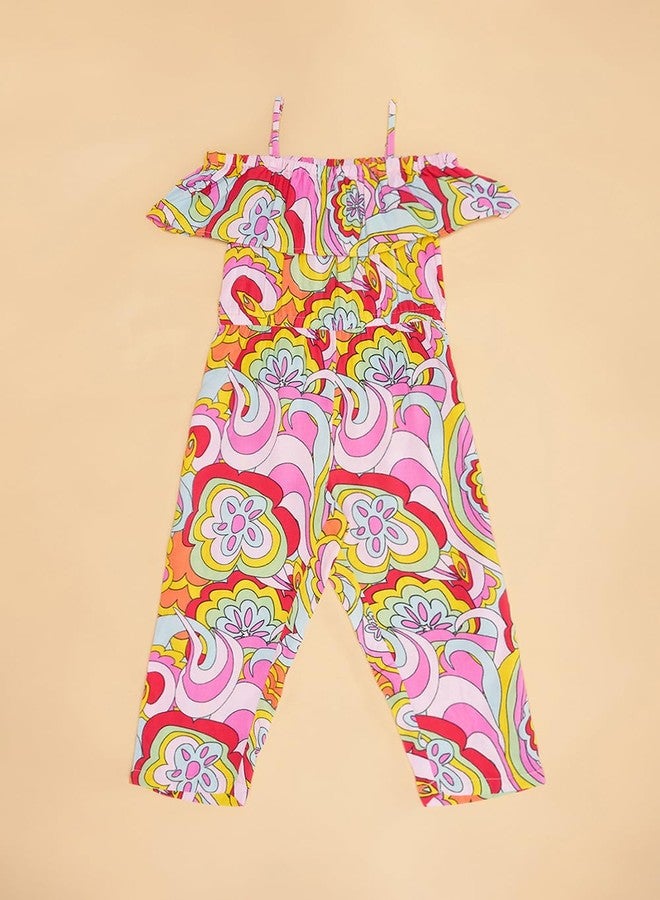YU by Pantaloons Girl's Rayon Classic Midi Jumpsuit (110151295003_Multicolor - Image 4