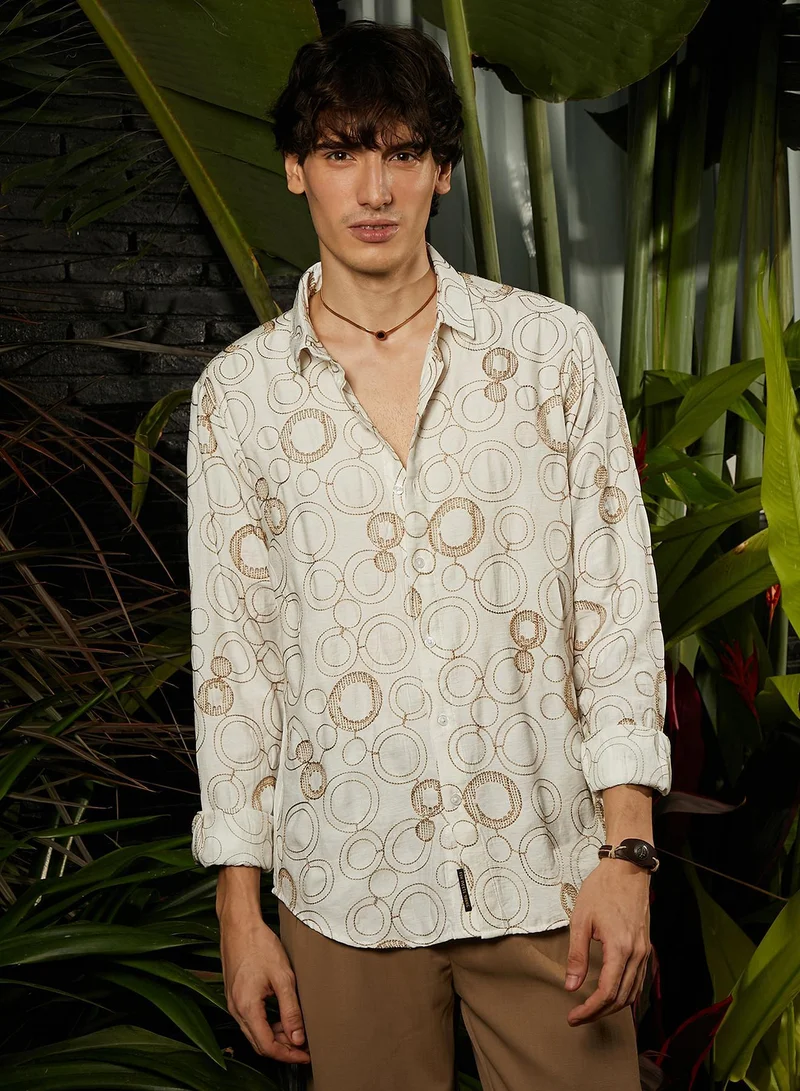 Campus Sutra Men's Khaki Beige Circular-Lined Shirt