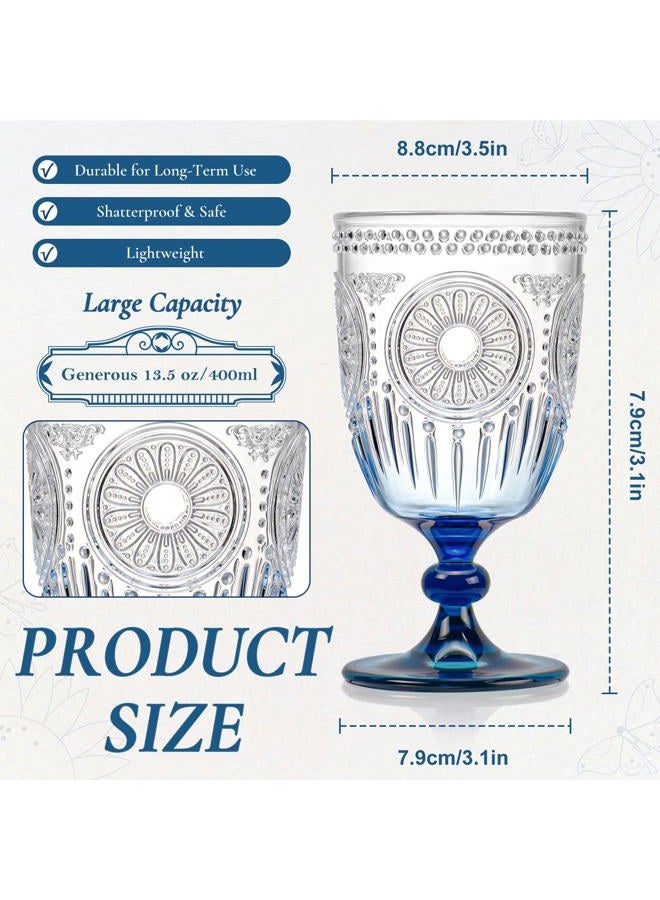 XUWAIDSGN 12Pcs Plastic Vintage Wine Glasses 13.5oz Embossed Goblet Glasses Blue Gradient Retro Wine Glassware Unbreakable Stemmed Champagne Water Cups for Wine Cocktail Juice Wedding - Image 4